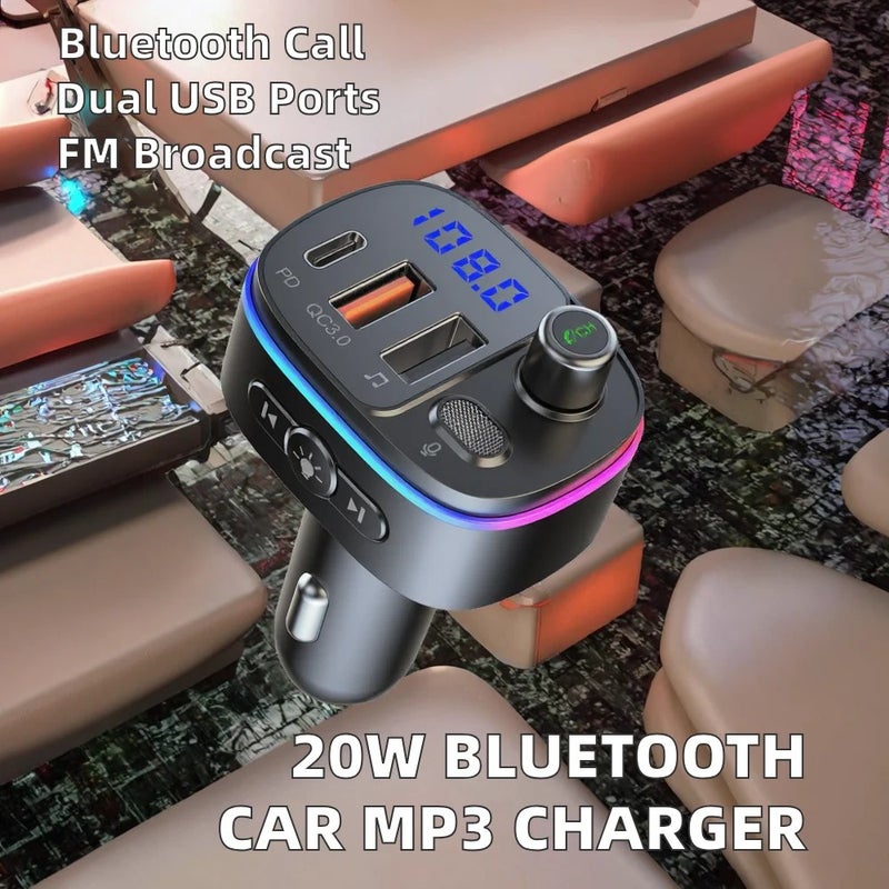 Bluejw 20W Bluetooth 5.4 FM Transmitter Car Charger, Handsfree MP3 Player Radio Adapter, Dual USB C 2.4A Automobile Charger - Image 3